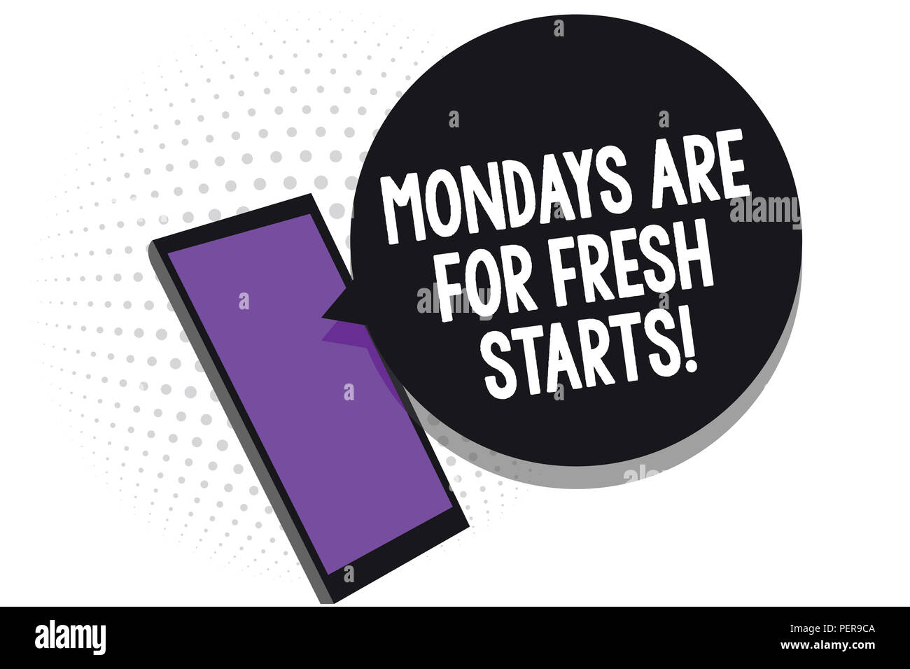 Writing note showing Mondays Are For Fresh Starts. Business photo showcasing Begin again every week have a good morning Cell phone receiving text mess Stock Photo