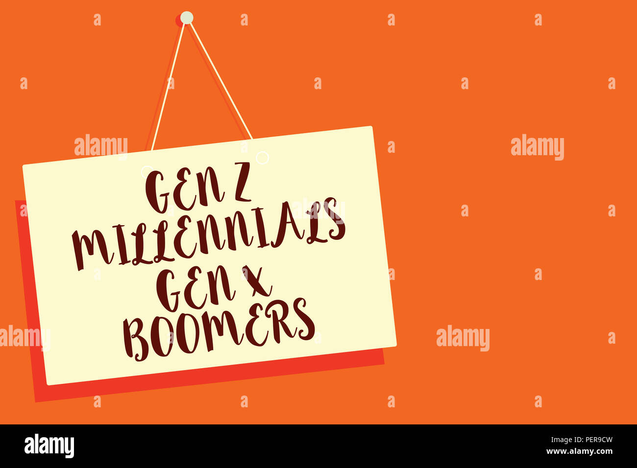 Conceptual hand writing showing Gen Z Millennials Gen X Boomers. Business photo showcasing Generational differences Old Young people Beige board commu Stock Photo