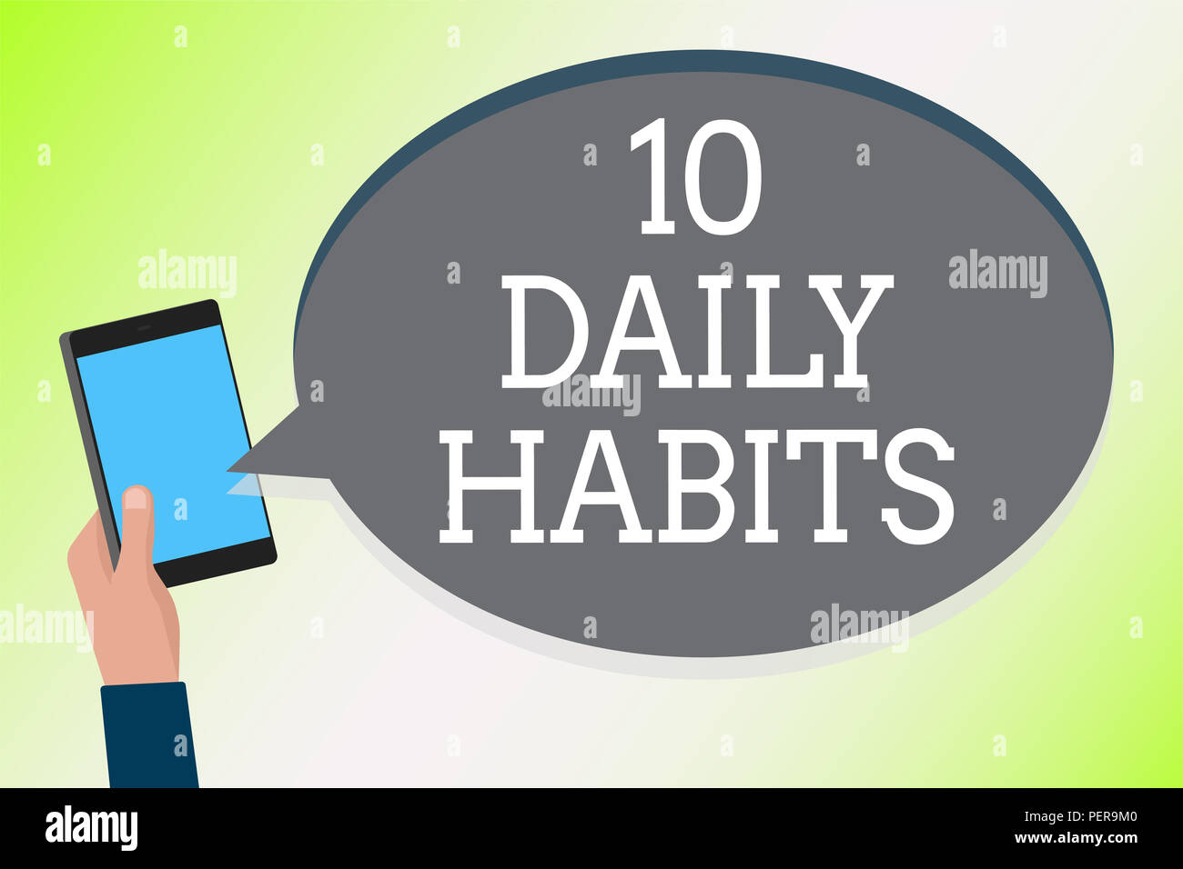 Word Writing Text 10 Daily Habits Business Concept For Healthy Routine Lifestyle Good Nutrition Exercises Man Holding Cell Phone Text Chat Message Ch Stock Photo Alamy