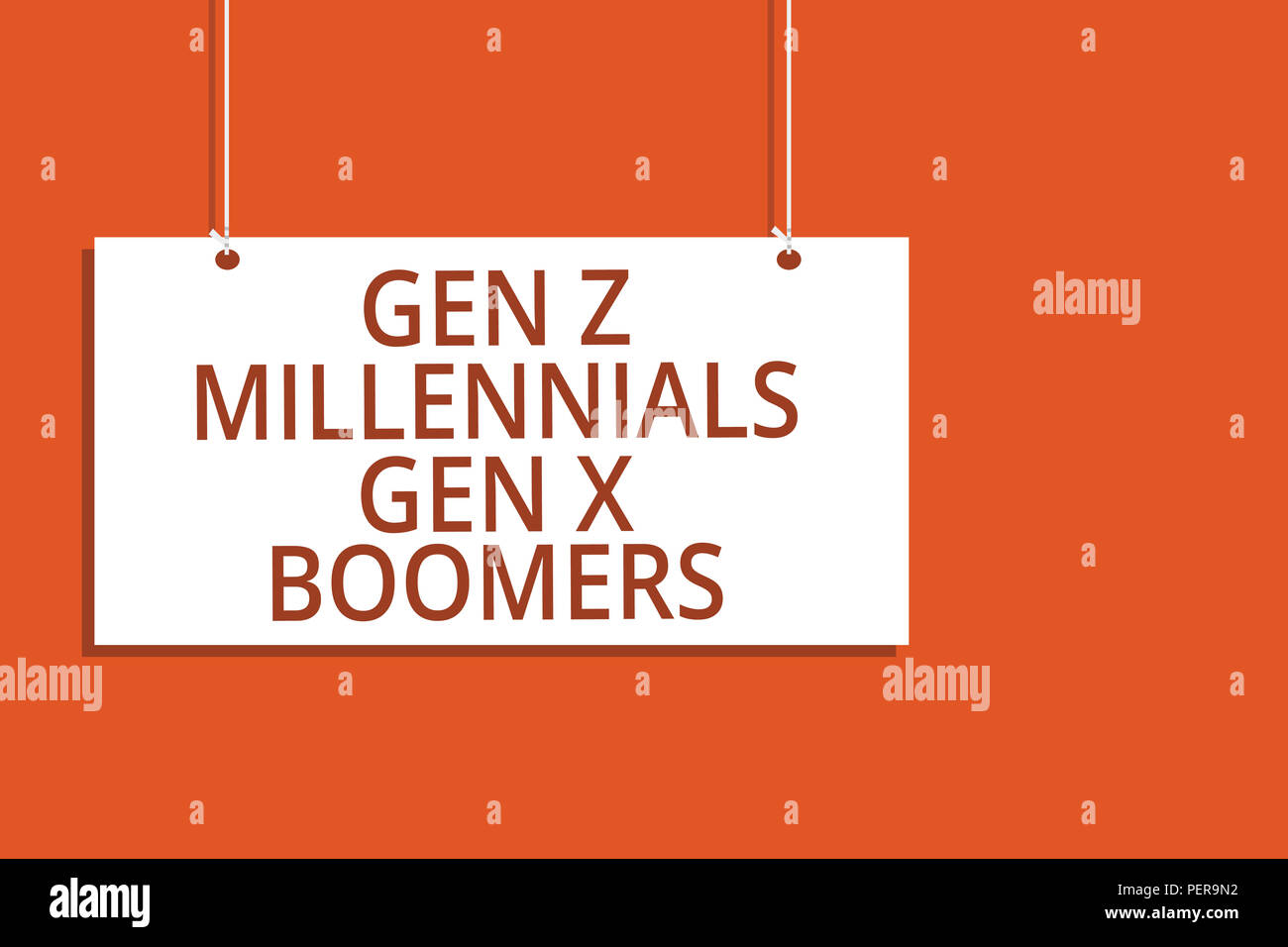 Word writing text Gen Z Millennials Gen X Boomers. Business concept for Generational differences Old Young people Hanging board message communication  Stock Photo