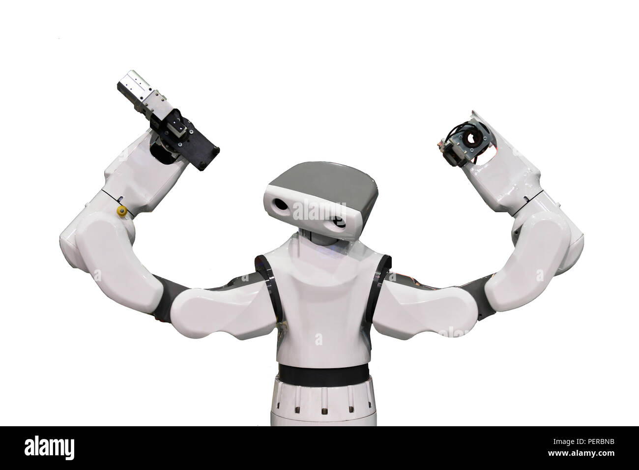 Modern Robot on white background with clipping path, Industry Robot concept . Stock Photo