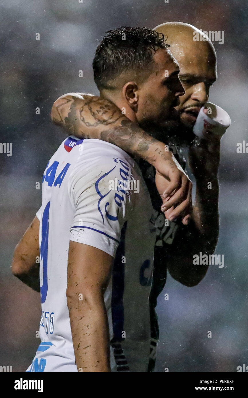 Sao Paulo, Brazil. 16th Aug, 2018. Gilberto and Felipe Melo during the match between Palmeiras and Bahia, a match valid for the quarterfinals of the Brazilian Cup, held at Pacaembu Stadium. Palmeiras won 1-0. Credit: Thiago Bernardes/Pacific Press/Alamy Live News Stock Photo