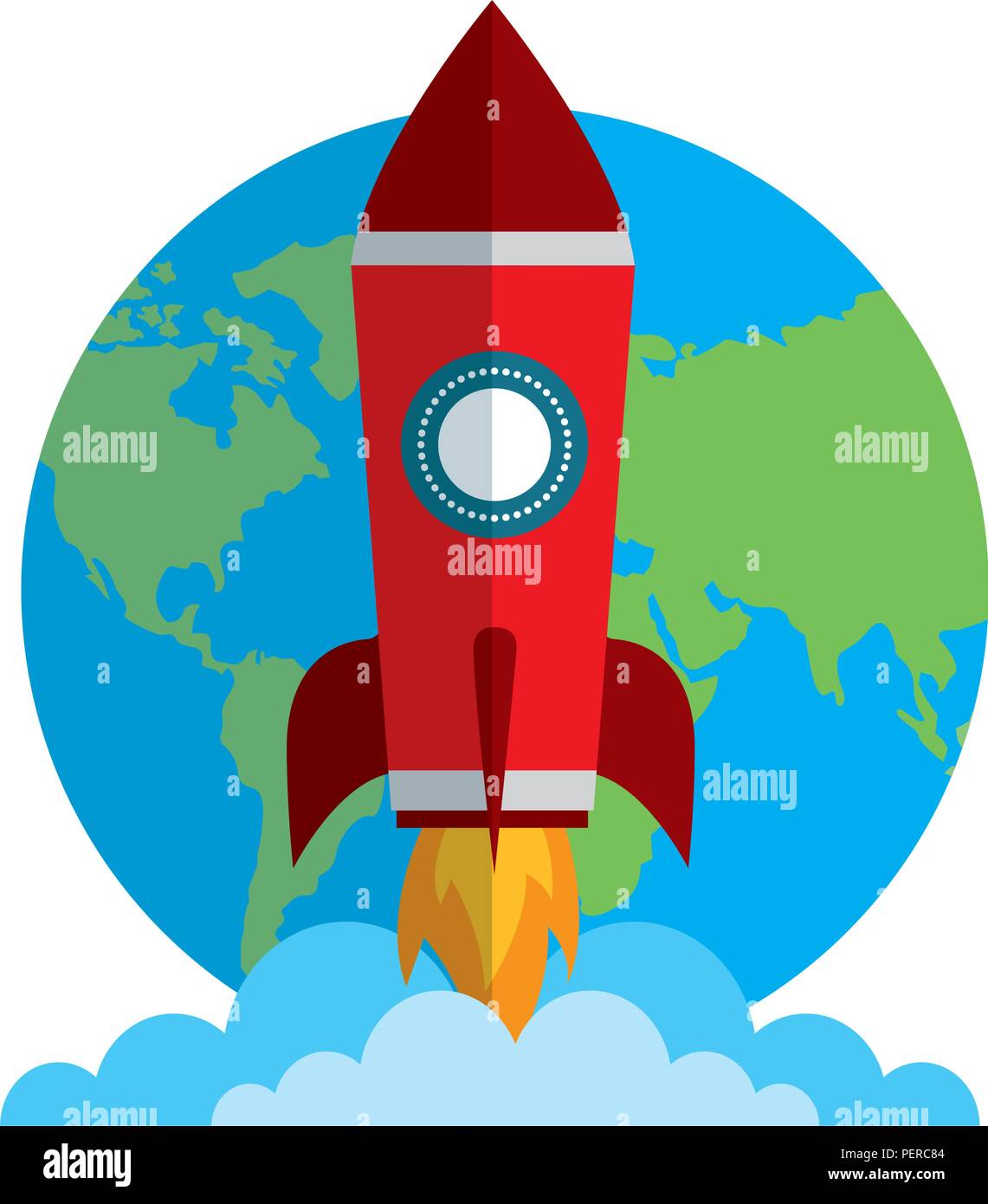 startup rocket with earth planet isolated icon Stock Vector Image & Art ...