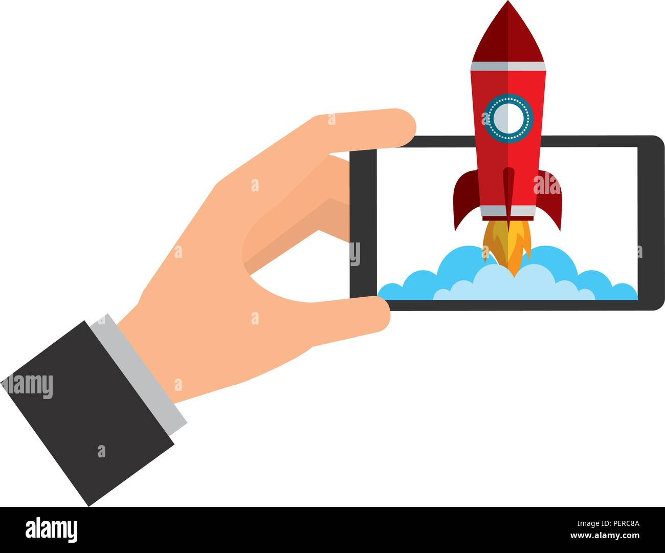 hand and smartphone with startup rocket Stock Vector Image & Art - Alamy