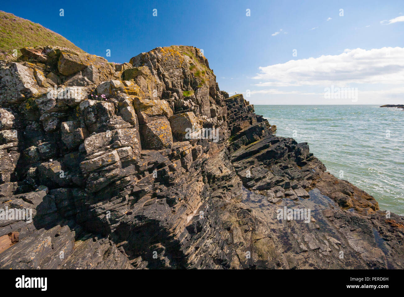 Rocky Scottish Coastline nr Aberdeen Stock Photo