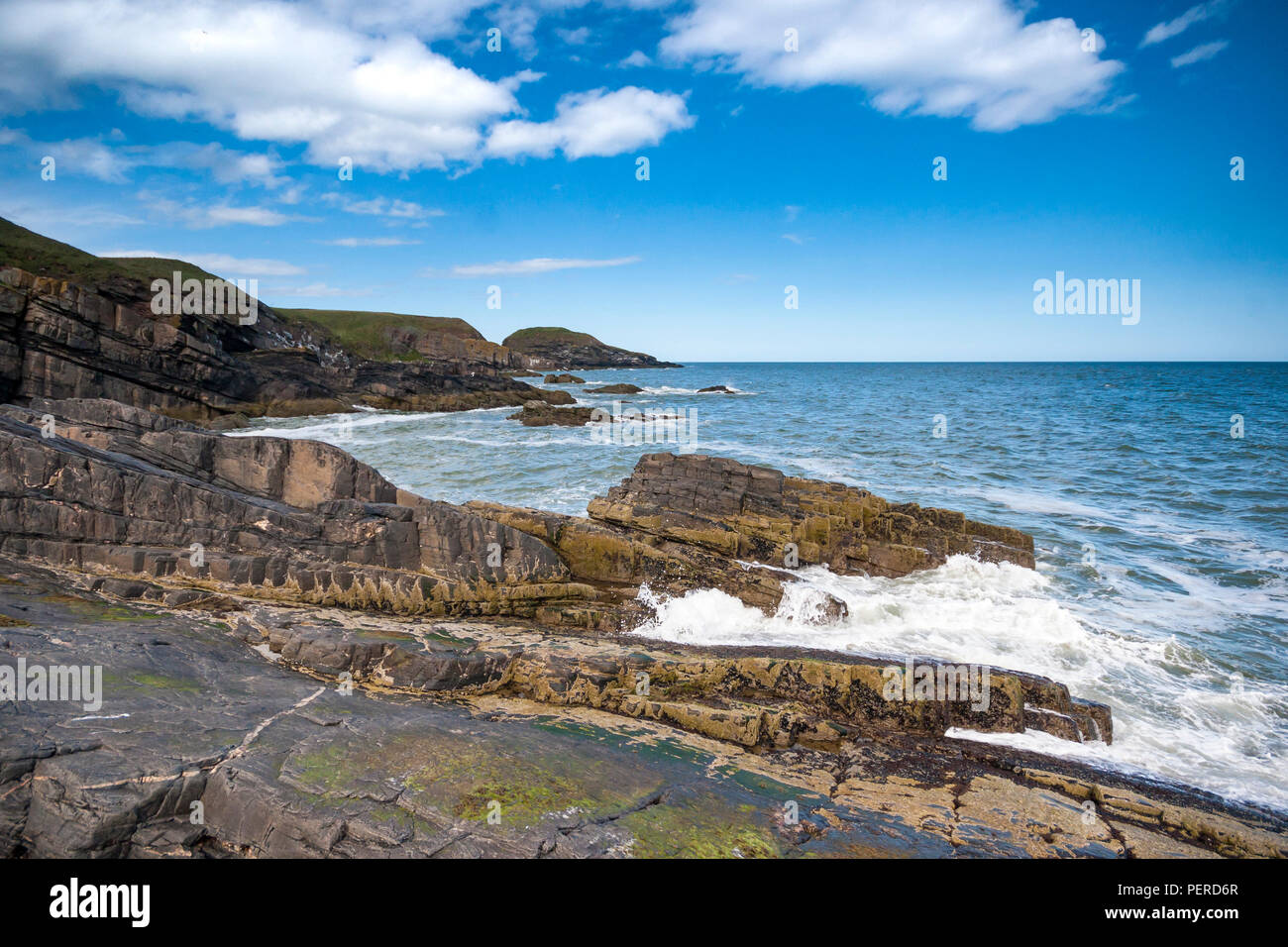 Rocky Scottish Coastline nr Aberdeen Stock Photo