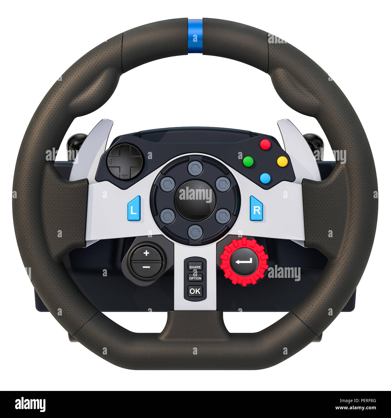 Computer racing game steering wheel, 3D rendering isolated on white