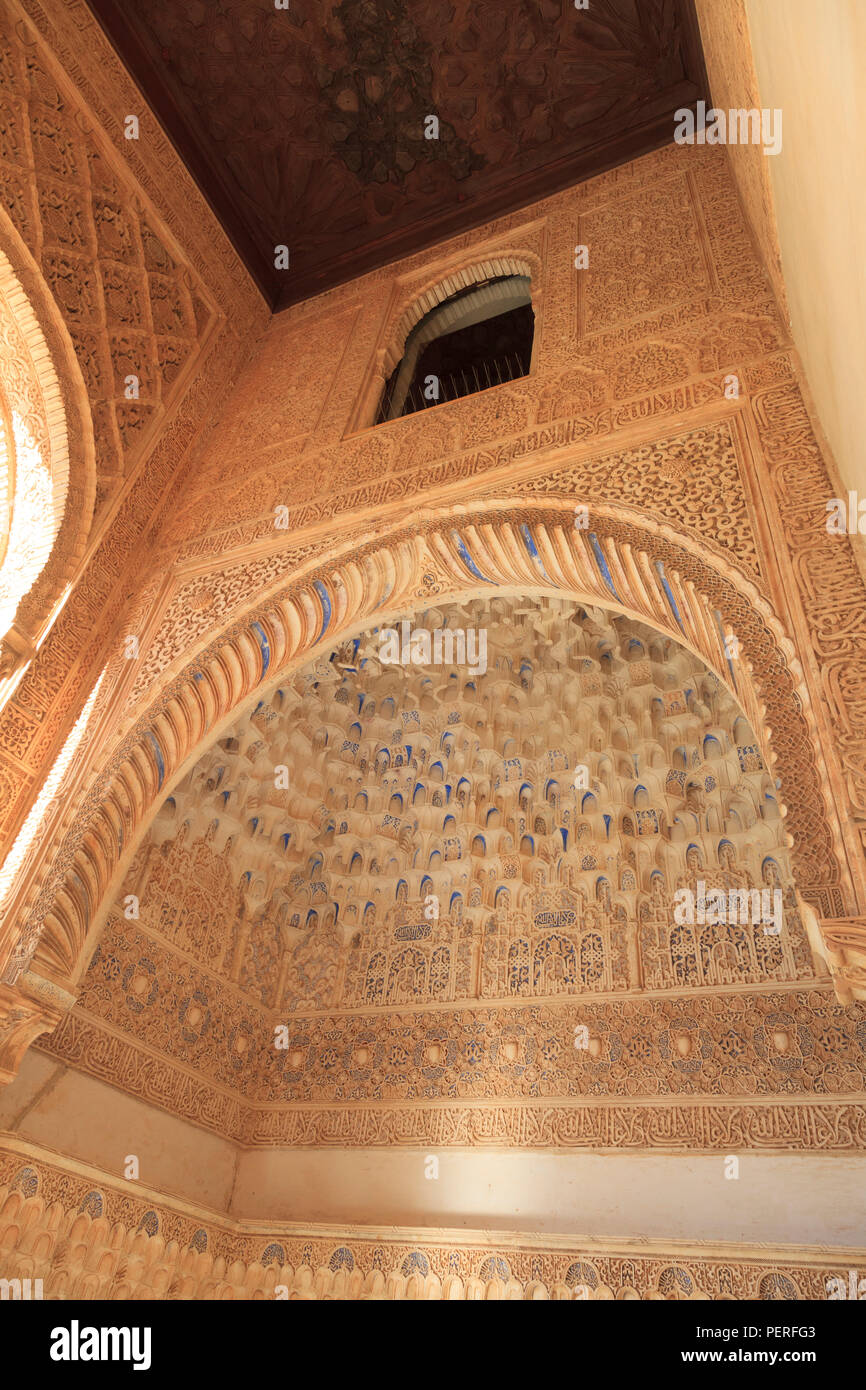 ornate decorative moorish architecture at the Alhambra palace in granada Spain Stock Photo