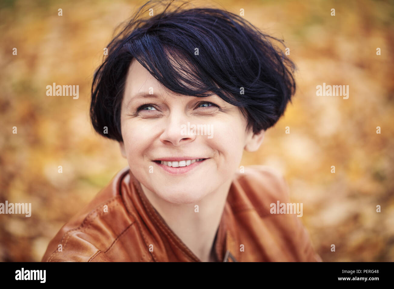 Closeup Portrait Of Middle Aged Caucasian Dark Haired