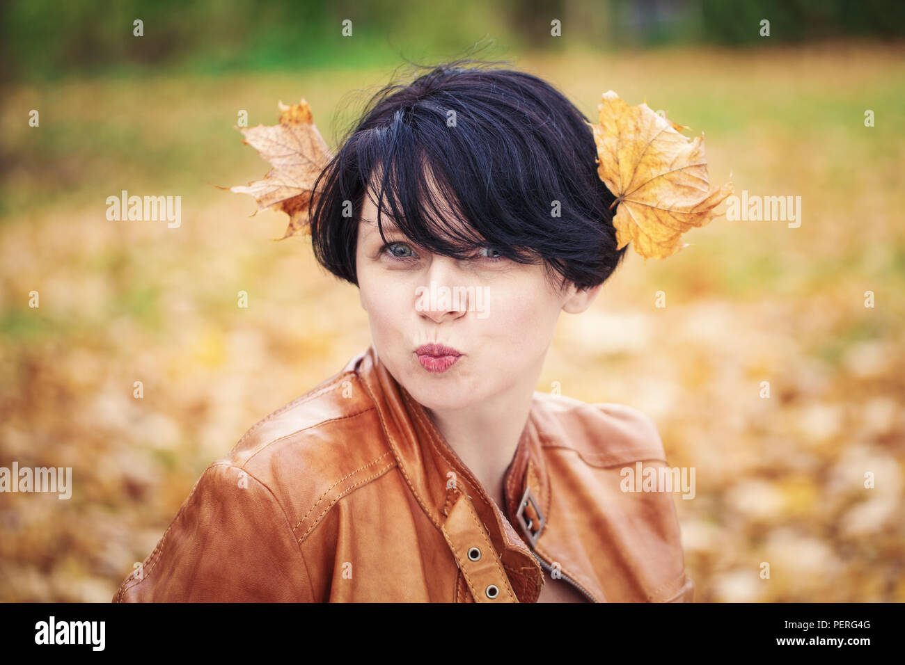 Closeup Portrait Of Middle Aged Caucasian Dark Haired Brunette