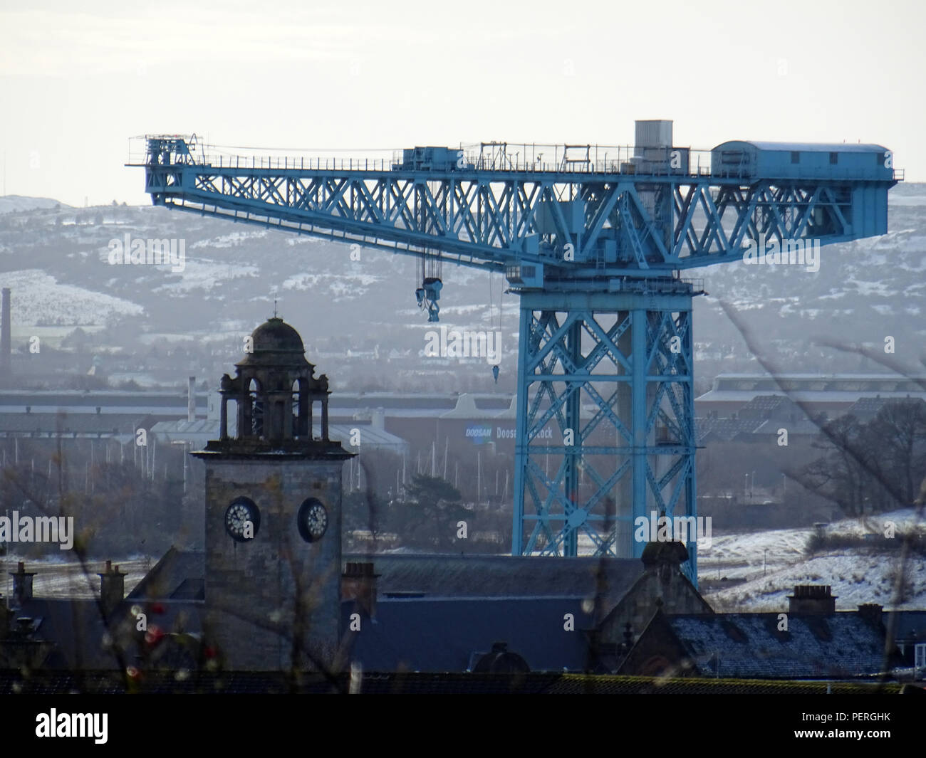 The Mighty titan Crane and Town Hall Clock, Clydebank Stock Photo Alamy