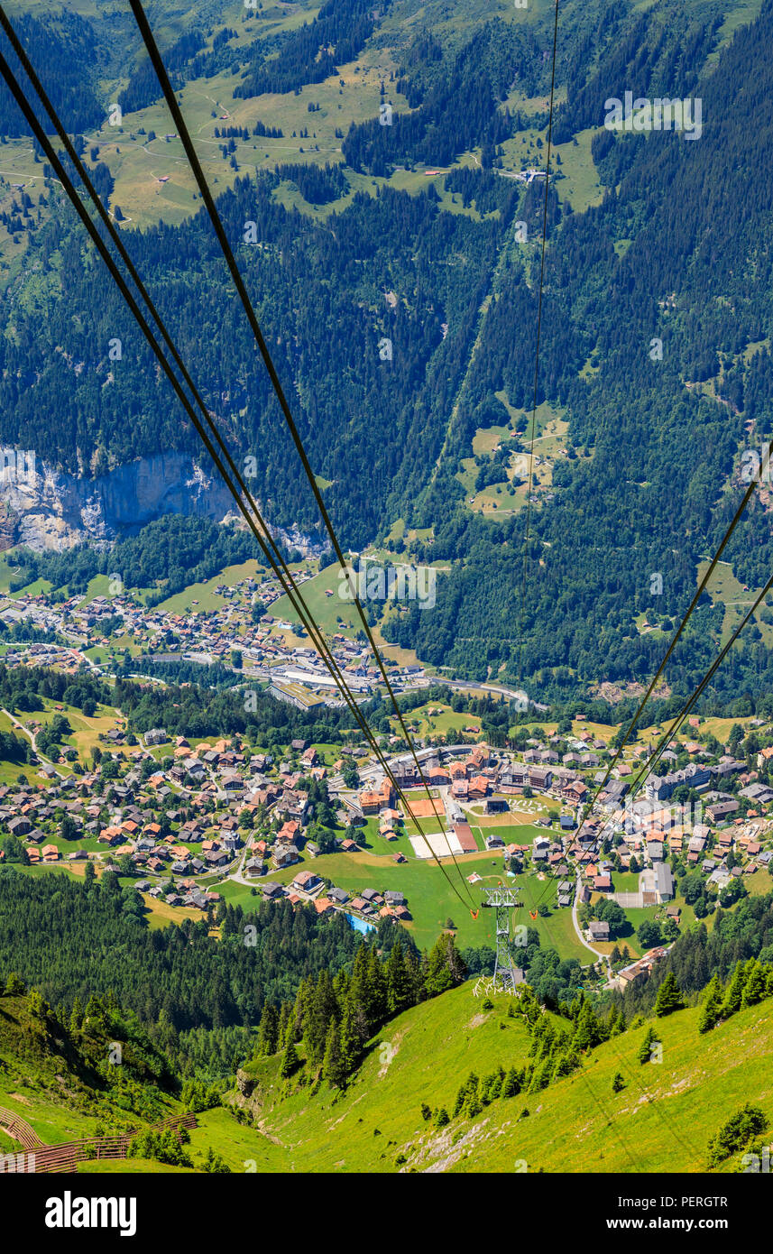 Aerial view of Wengen village centre, Lauterbrunnen and the