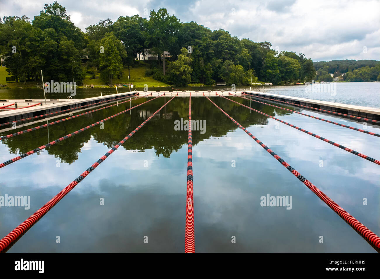 Swimming lanes on a lake Stock Photo