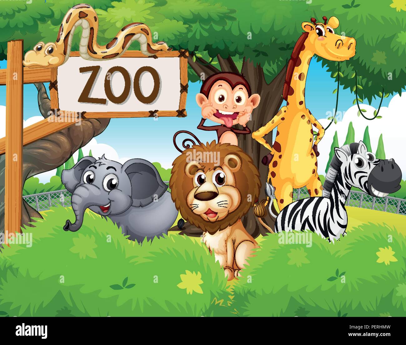 Wild animals at the zoo illustration Stock Vector Image & Art - Alamy