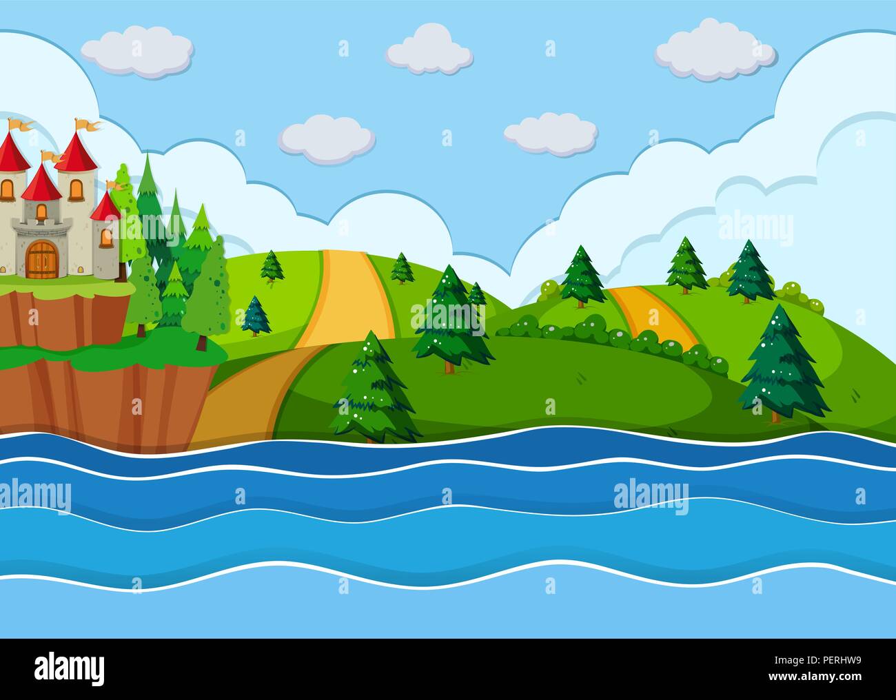 A beautiful castle on the coast illustration Stock Vector Image & Art ...