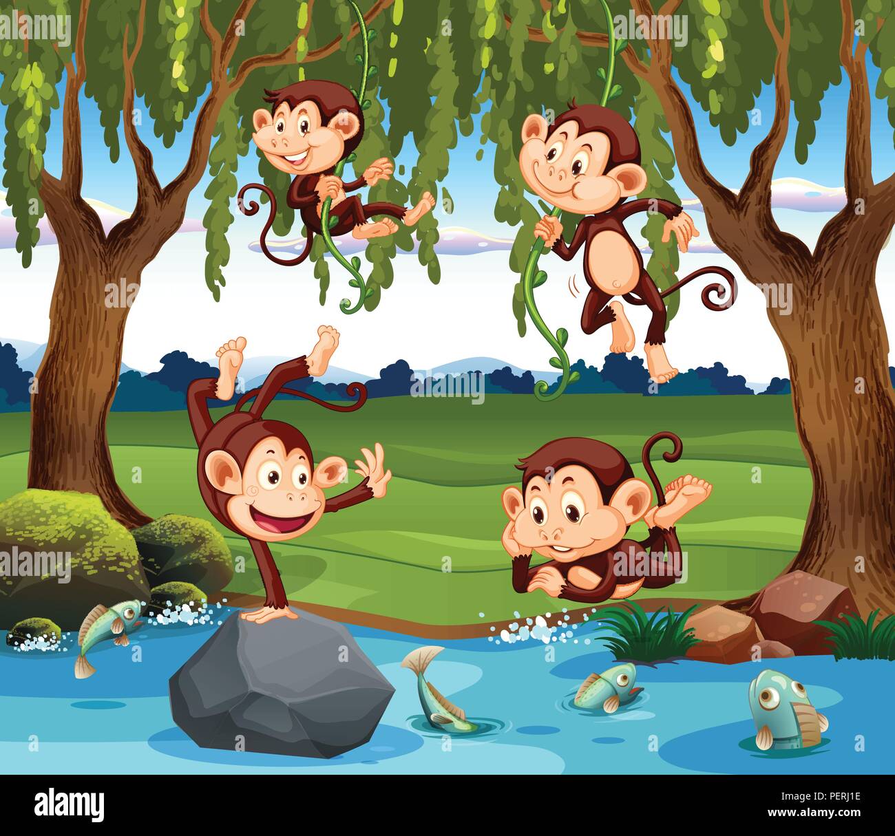A group of monkey in nature illustration Stock Vector Image & Art - Alamy