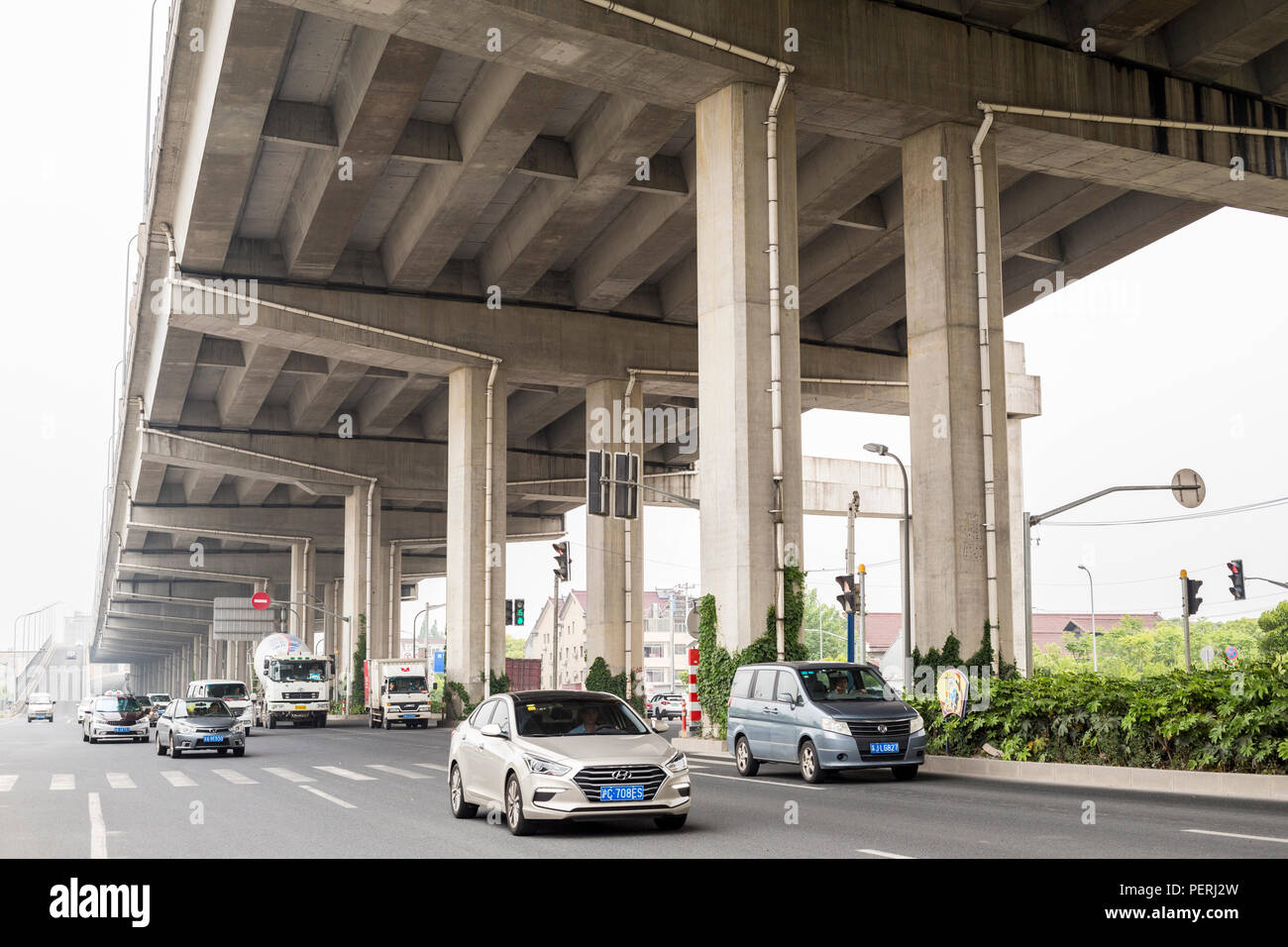 Suzhou, Jiangsu, China.  Elevated Highway between Suzhou and Shanghai. Stock Photo