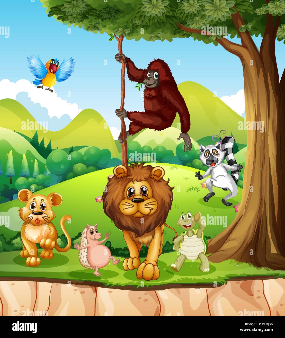 Wild animals in the jungle illustration Stock Vector Image & Art - Alamy