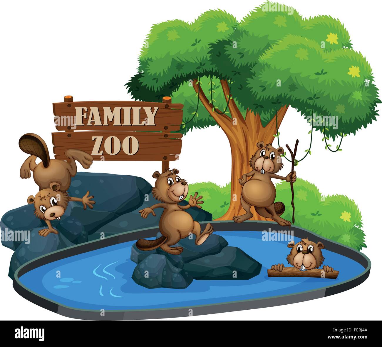 Beaver at the zoo illustration Stock Vector