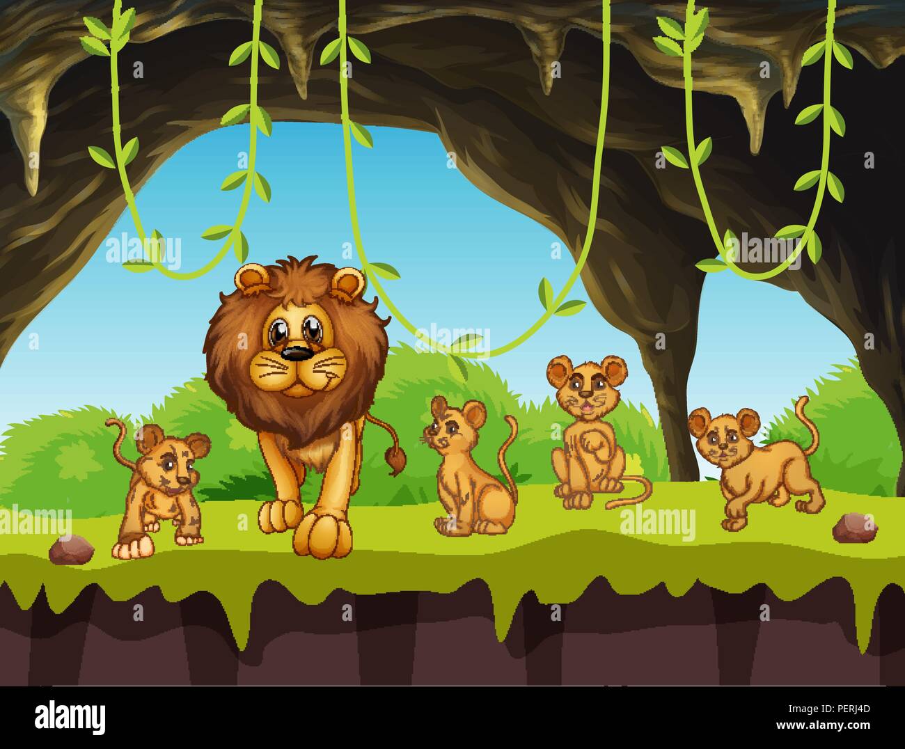 Lion Family In Nature Illustration Stock Vector Image Art Alamy