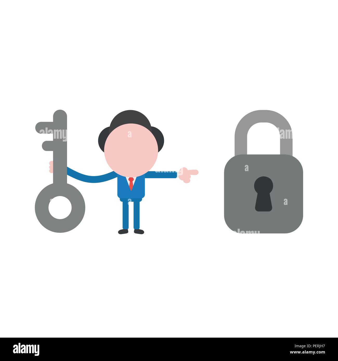 Vector illustration businessman character holding key and pointing padlock  to unlock Stock Vector Image & Art - Alamy