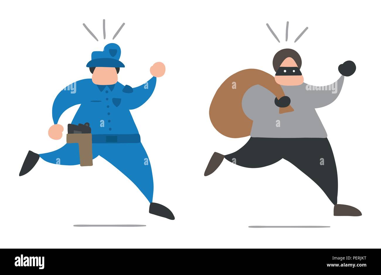 Vector illustration cartoon thief man with face masked running away from police and carrying sack. Stock Vector