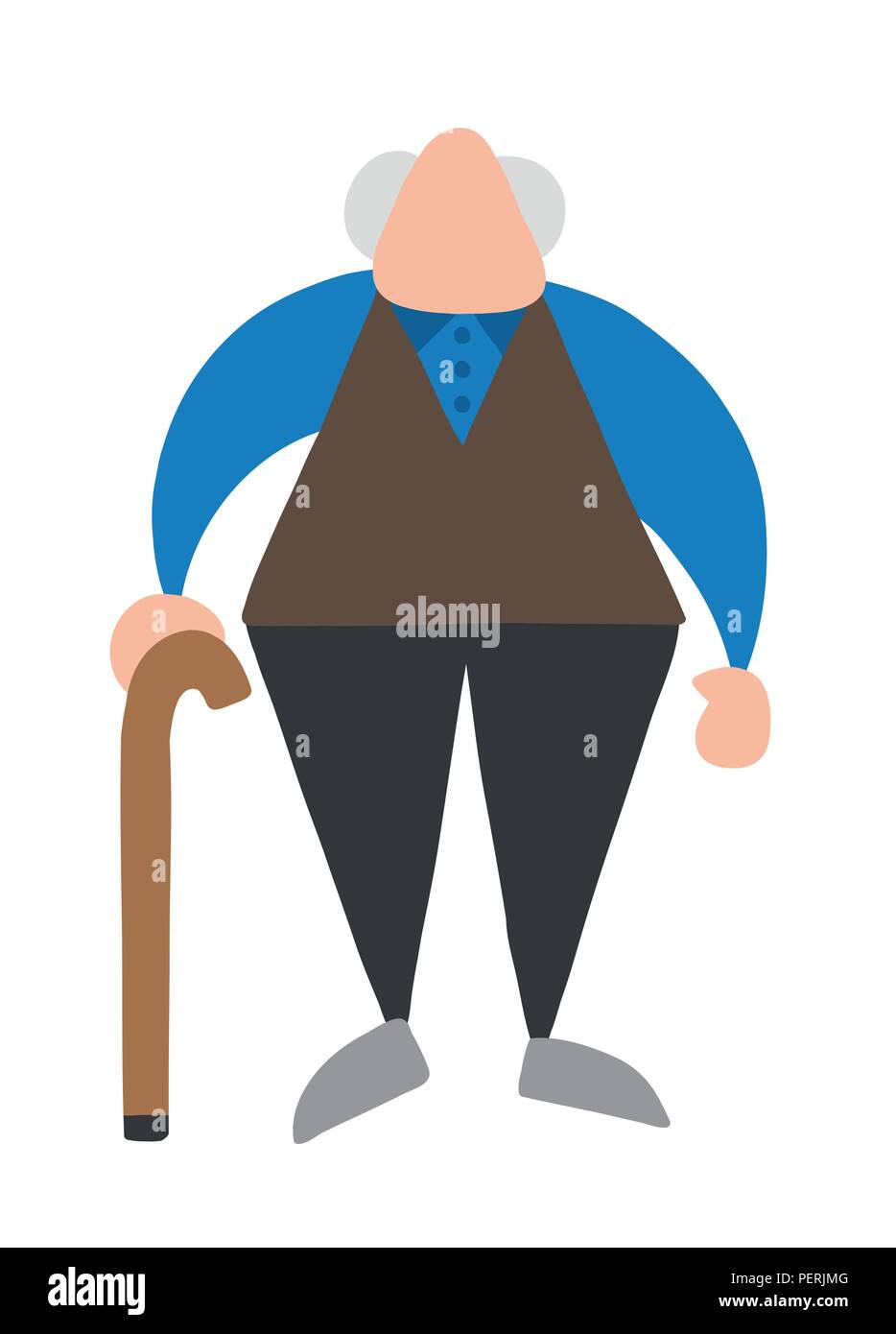Vector illustration cartoon old man standing with wooden walking stick ...