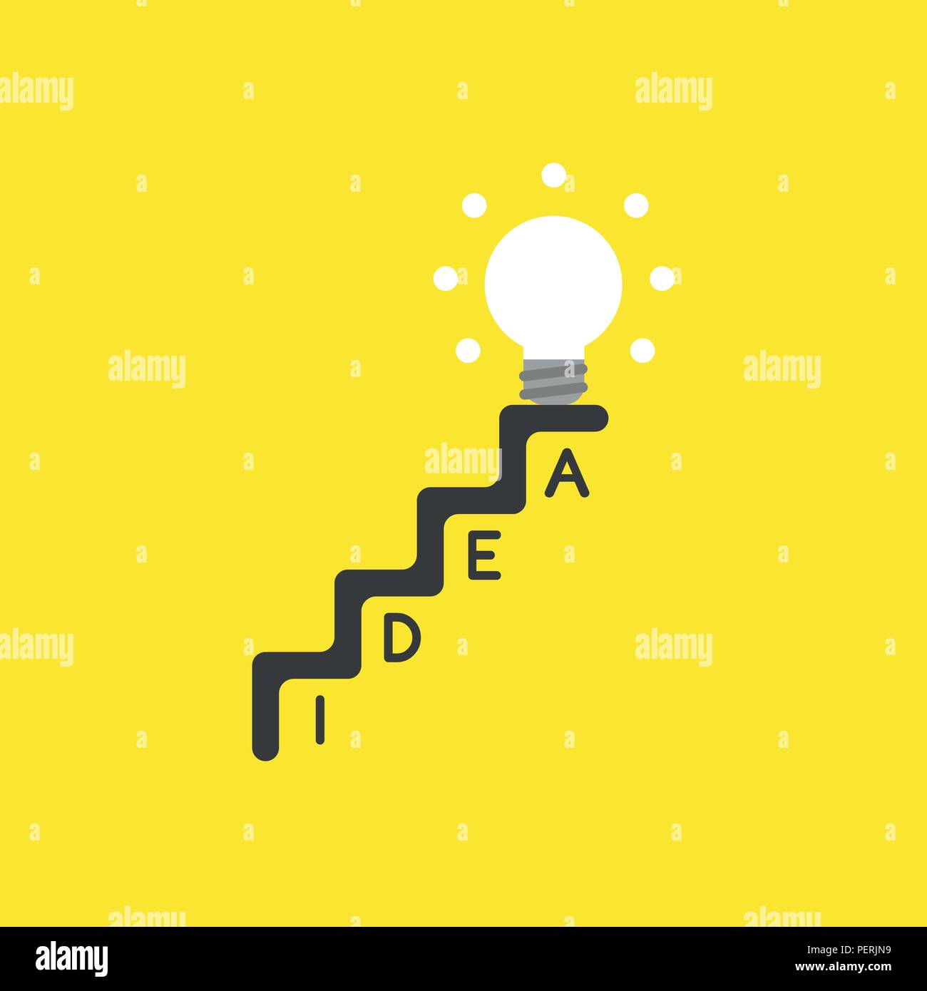 Flat vector icon concept of glowing light bulb on top of idea stairs on ...