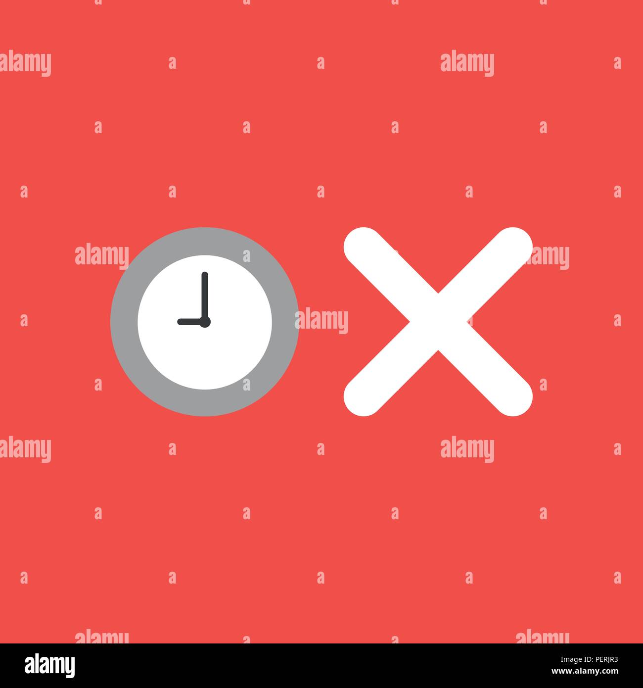 Flat vector icon concept of clock with x mark on red background. Stock Vector