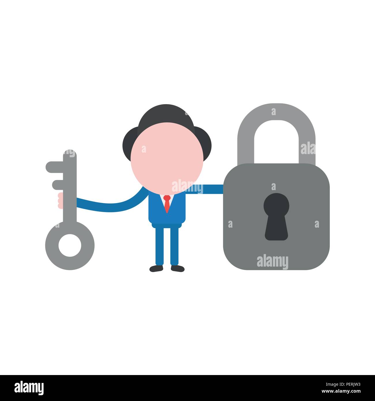 Vector illustration businessman character holding key and closed ...