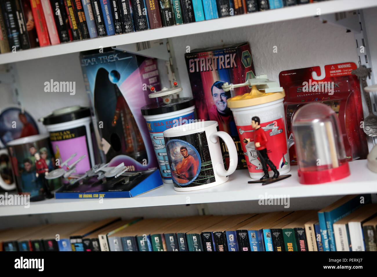 Science fiction books and memorabilia pictured in a house in Sussex, UK. Stock Photo
