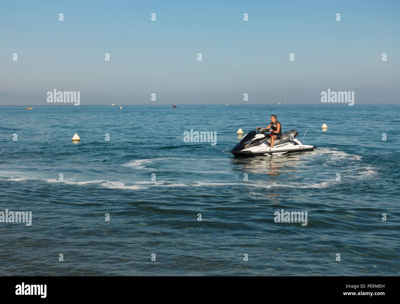 Jet ski being prepared at mediterranean sea, San Pedro, Marbella, Spain. Stock Photo