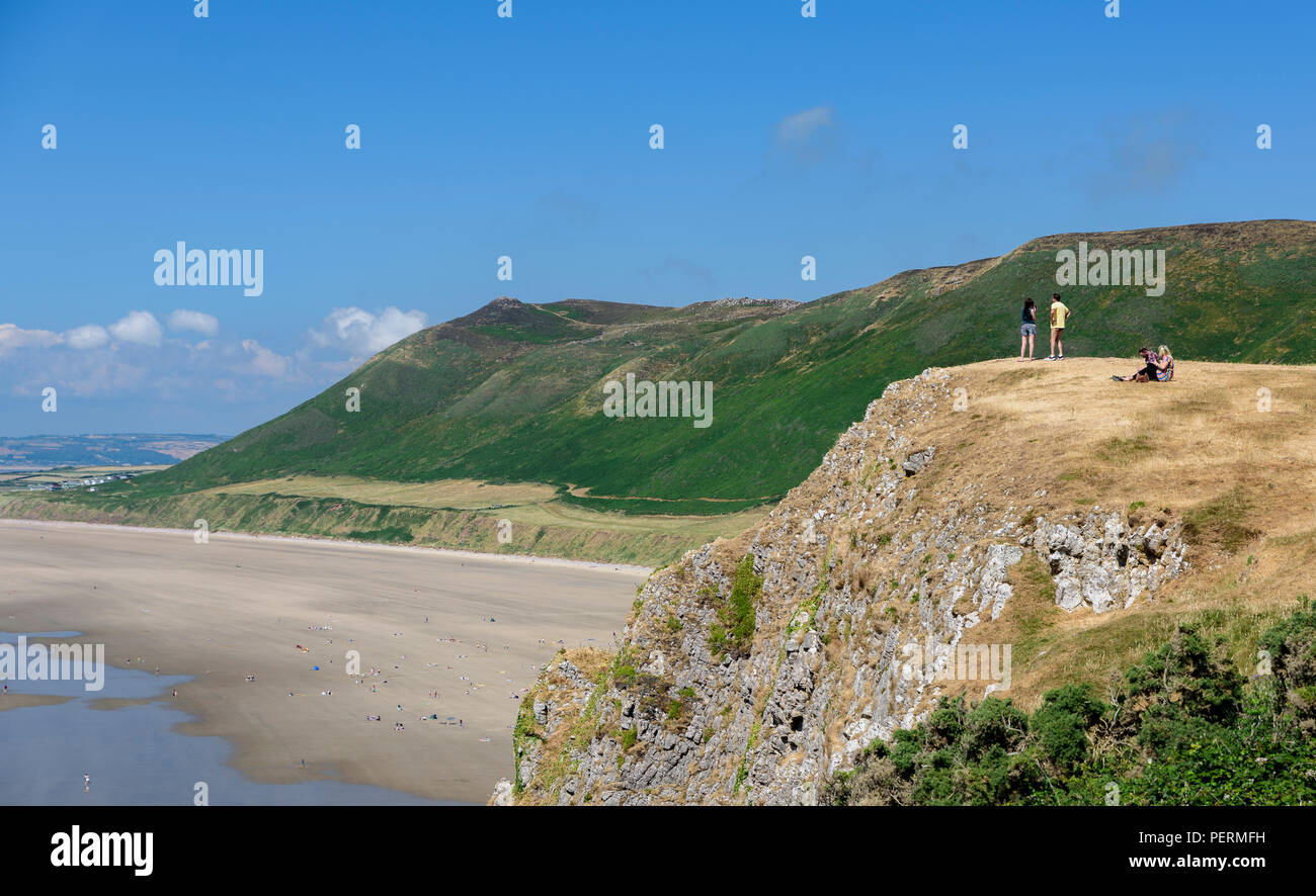 Rhossili Bay, the Gower, Wales, on a sunny summers day. Rhossili is located on the South Wales coast, and is considered one of the top beaches in the Stock Photo