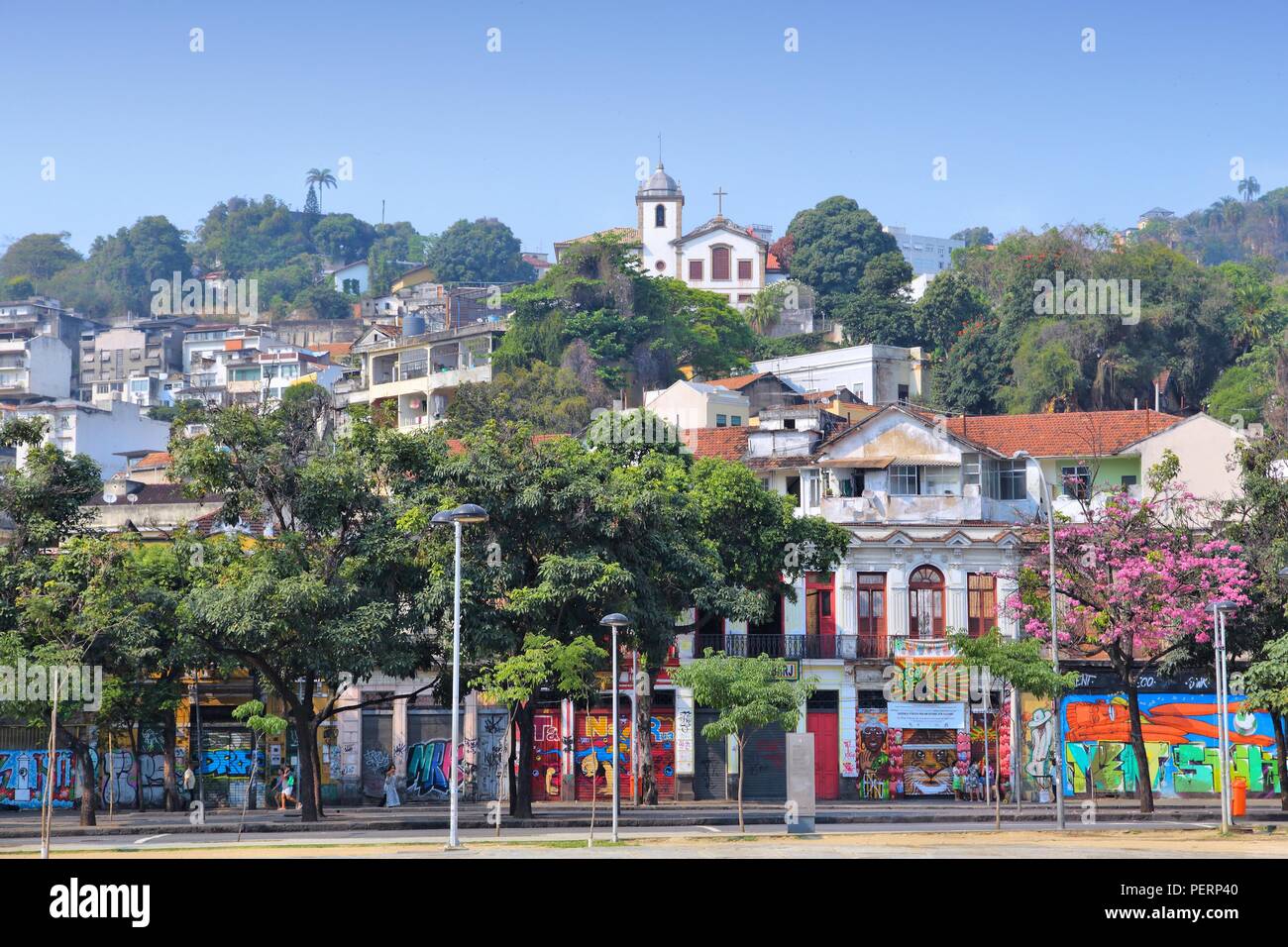 RIO DE JANEIRO, BRAZIL - OCTOBER 19, 2014: People visit Santa Teresa neighborhood in Rio de Janeiro. In 2013 1.6 million international tourists visite Stock Photo
