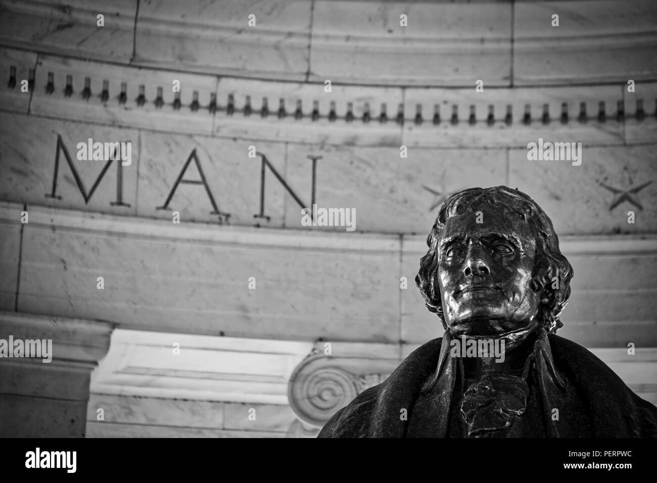 Thomas Jefferson's statue inside the Jefferson Memorial in Washington, DC. Stock Photo