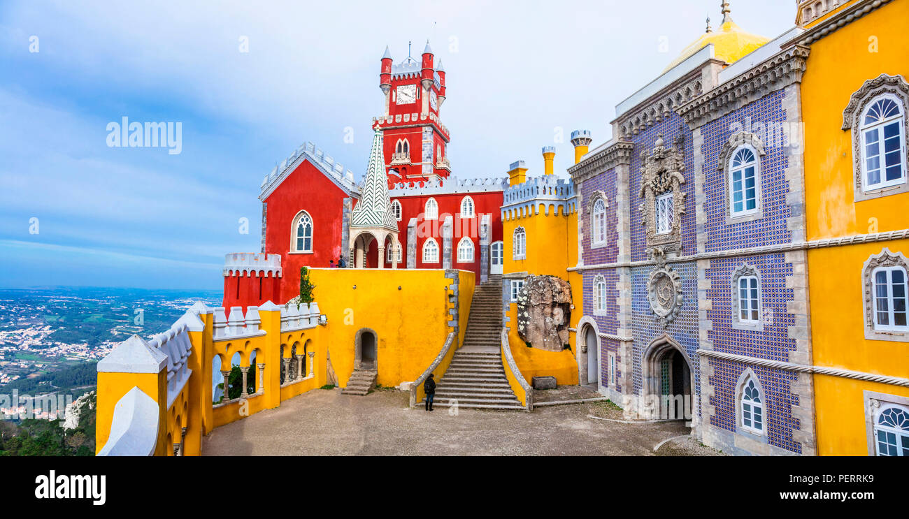 most beautiful castles of Europe - Pena palace in Portugal Stock Photo