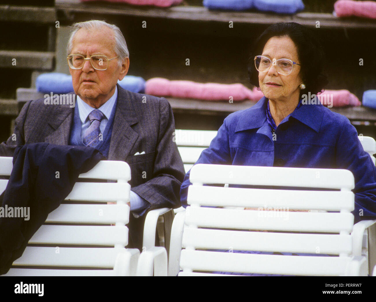 WALTHER SOMMERLATH German director with mrs Alice parents of Swedish Queen Silvia at Victoria birthday on Öland july 14th 1986 Stock Photo