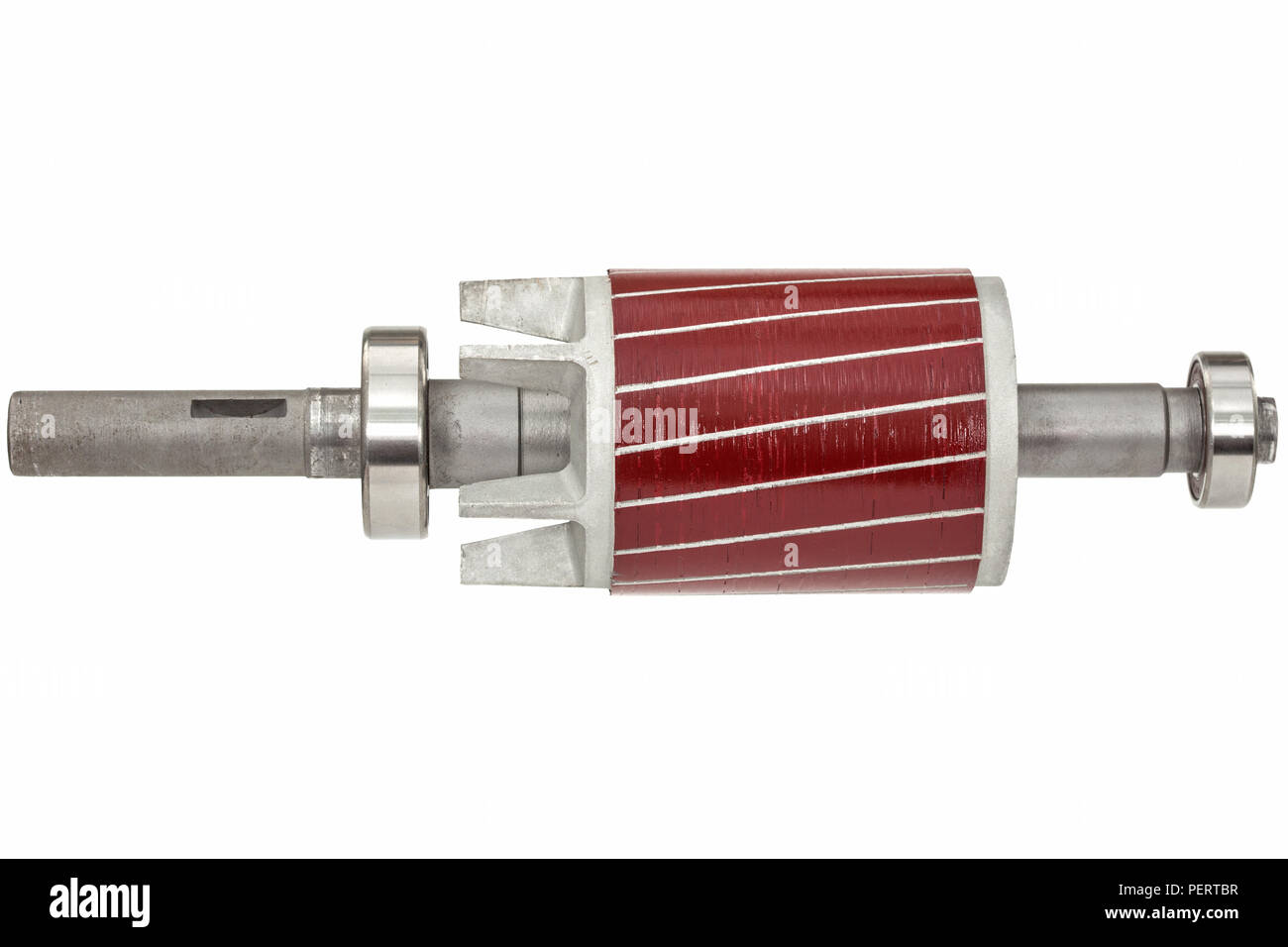 Rotor and ball bearing of electric motor, isolated on white background