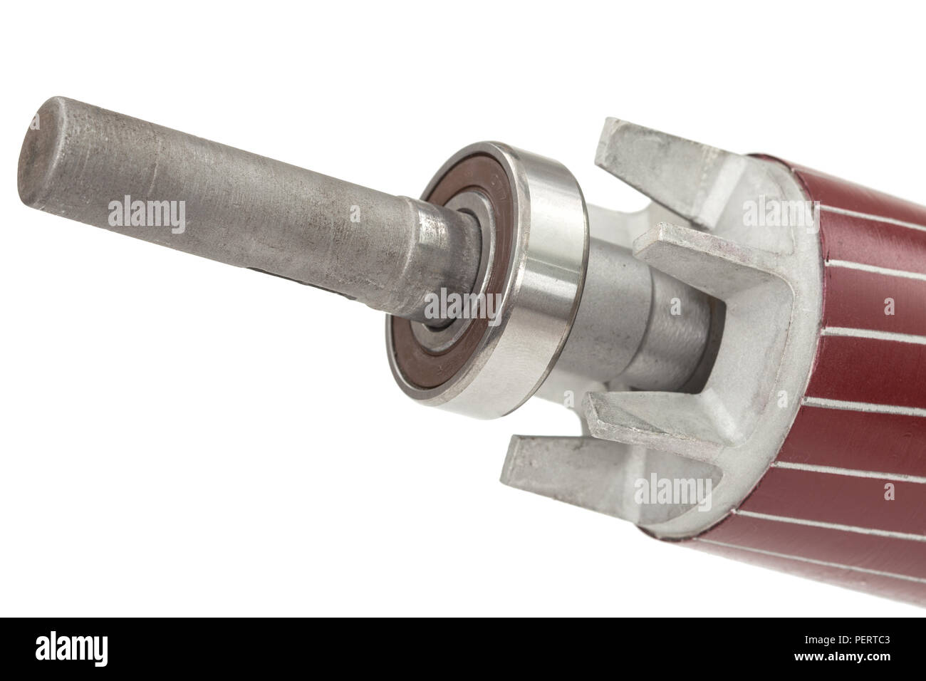 Rotor and ball bearing of electric motor, isolated on white background