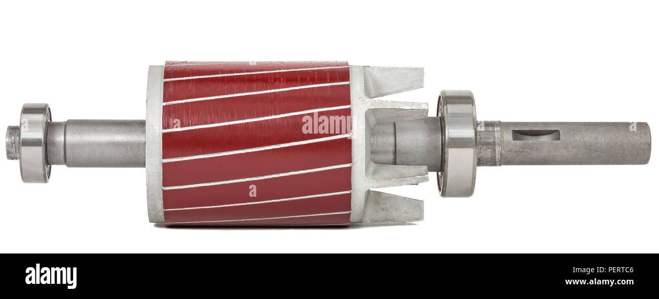 Rotor and ball bearing of electric motor, isolated on white background