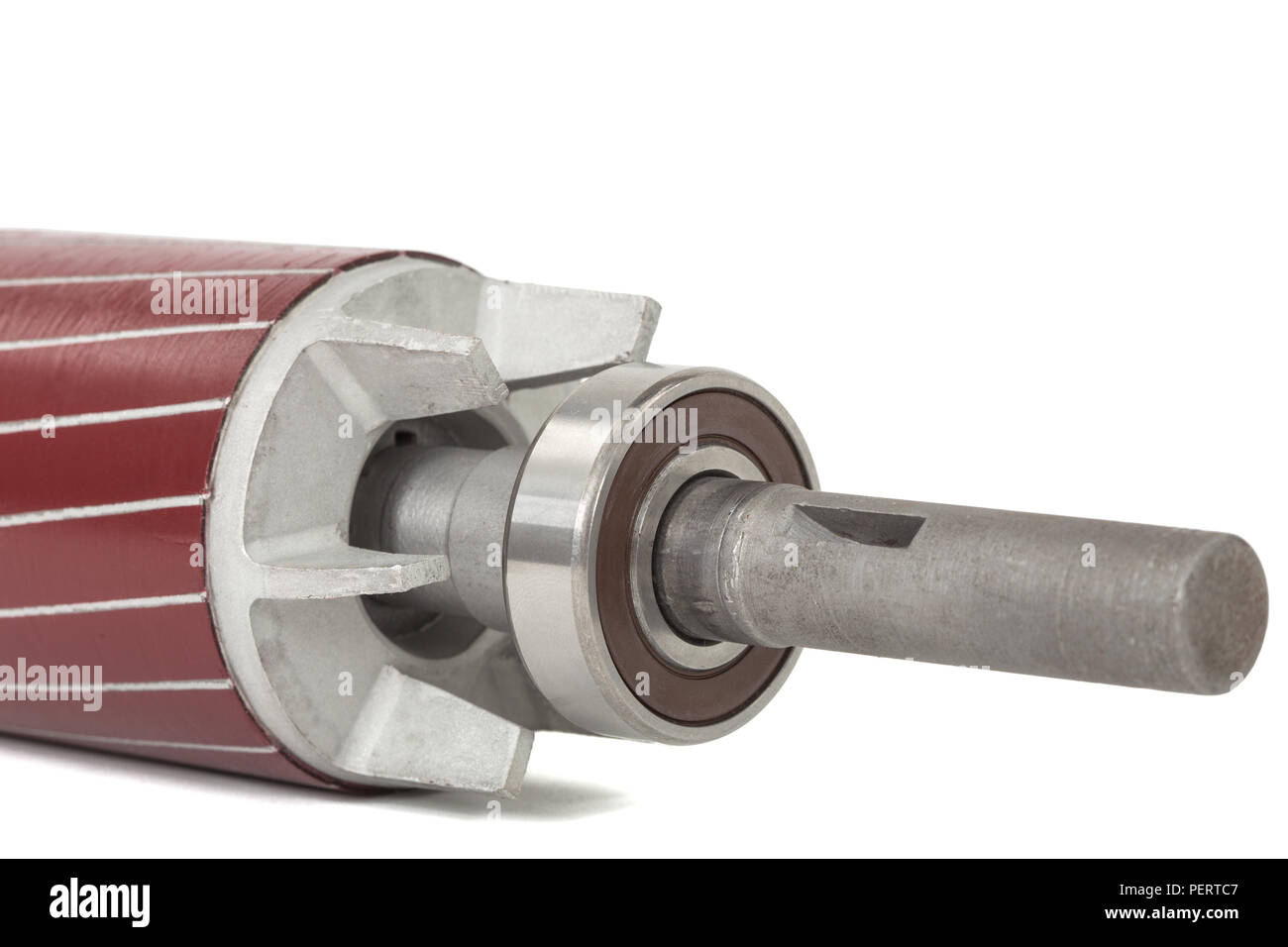 Rotor and ball bearing of electric motor, isolated on white background