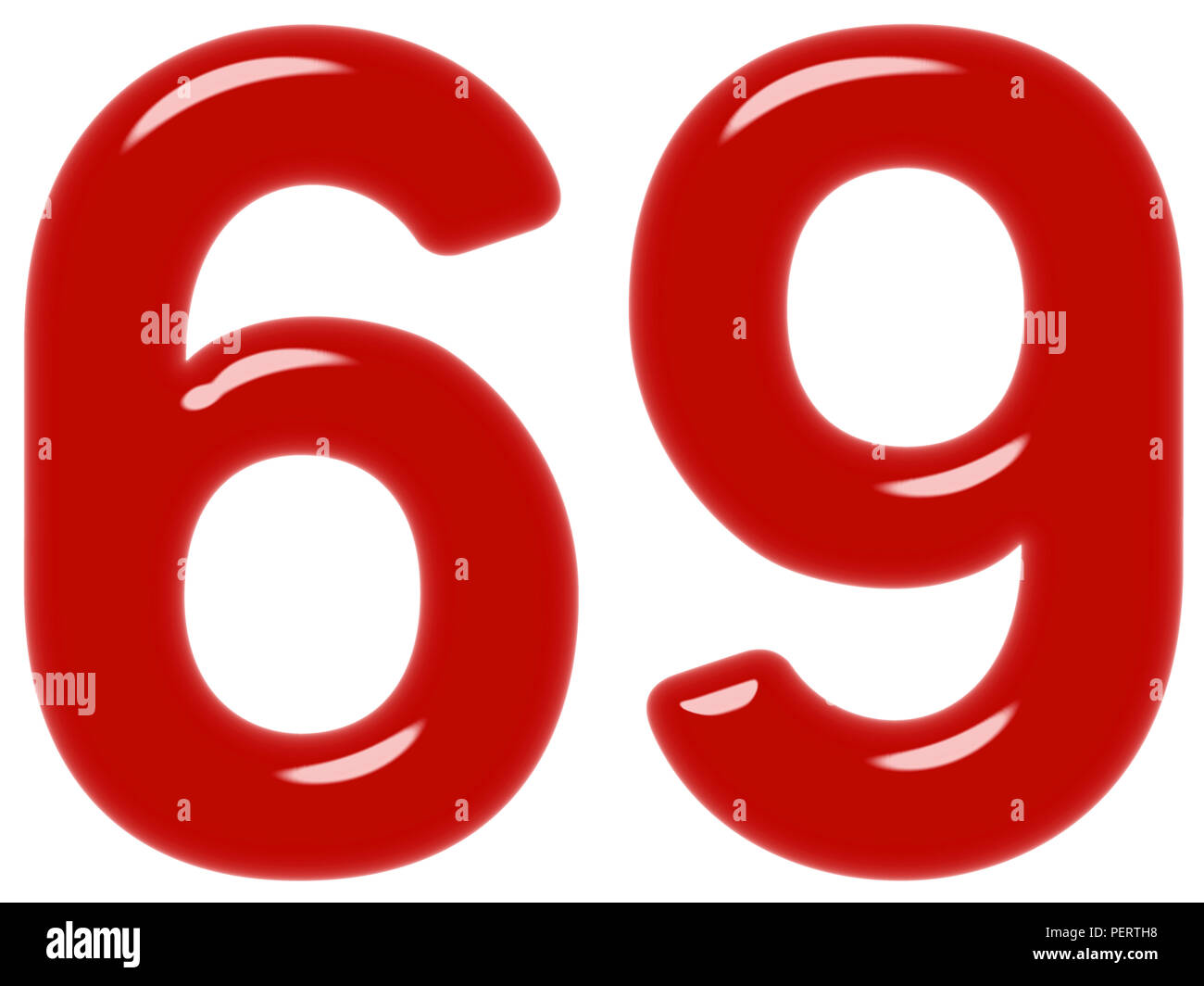 Numeral 69, sixty nine, isolated on white background, 3d render 