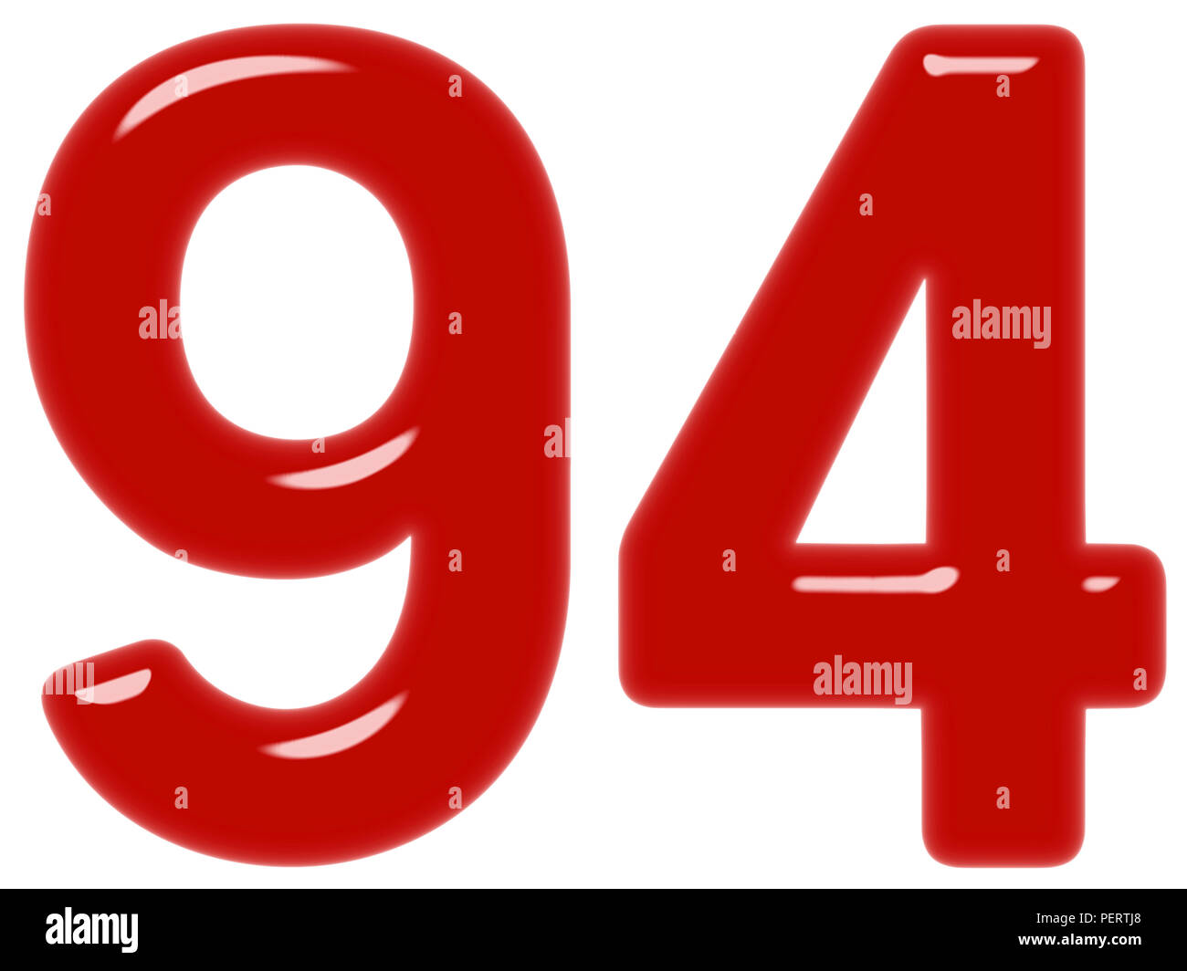 Numeral 94 ninety four isolated on white background 3d render Stock