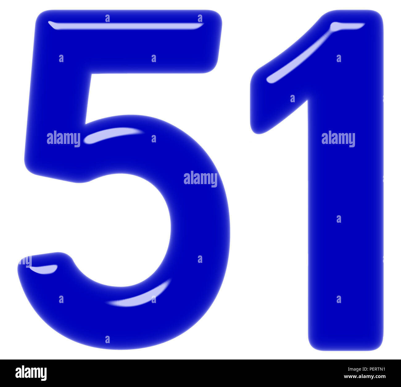 Numeral 51 fifty one isolated on white background 3d render Stock