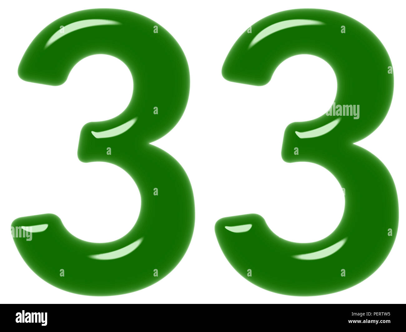 Numeral 33, thirty three, isolated on white background, 3d render 