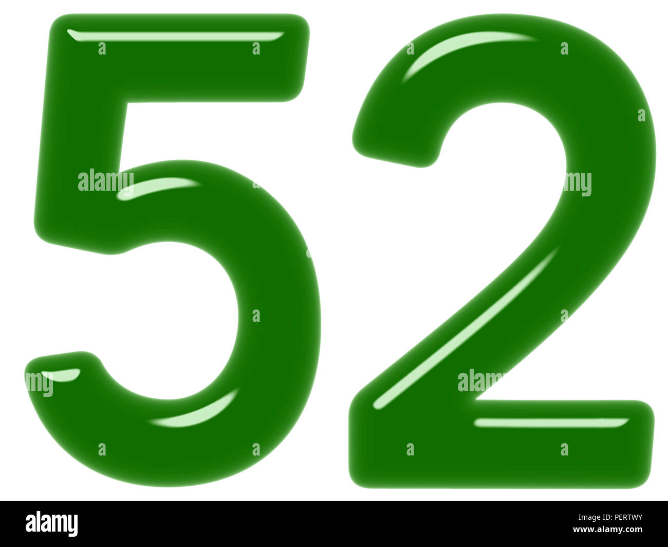 Numeral 52, fifty two, isolated on white background, 3d render Stock