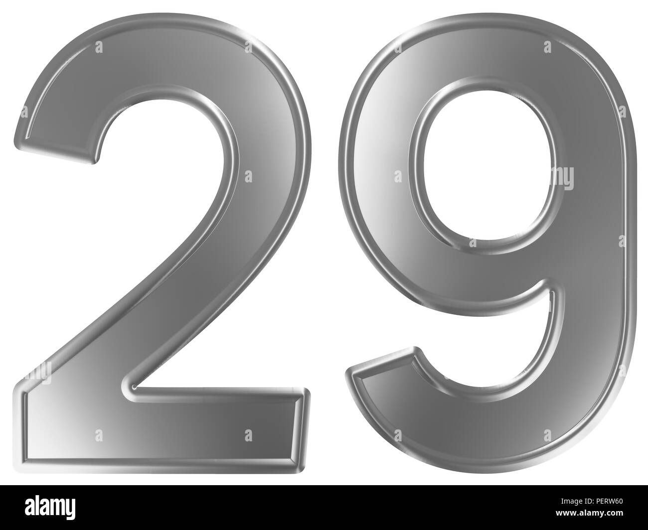 Numeral 29, twenty nine, isolated on white background, 3d