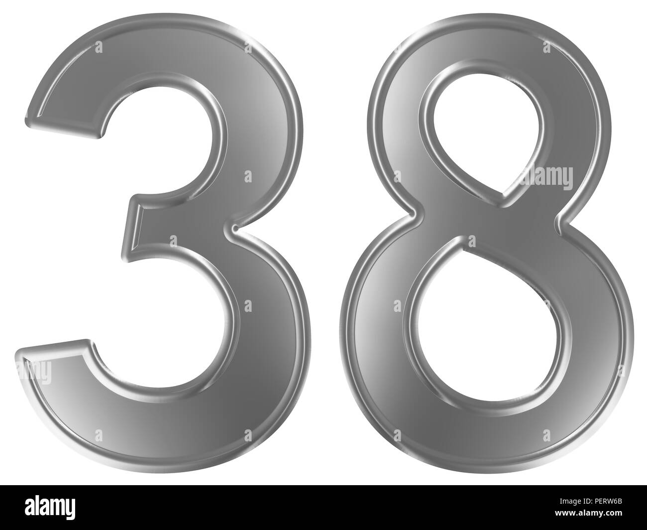 Numeral 38, thirty eight, isolated on white background, 3d render Stock Photo