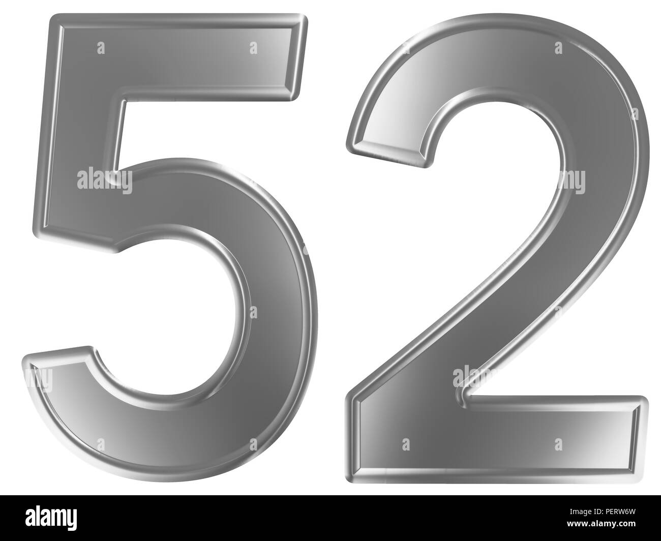 Numeral 52, fifty two, isolated on white background, 3d render Stock Photo