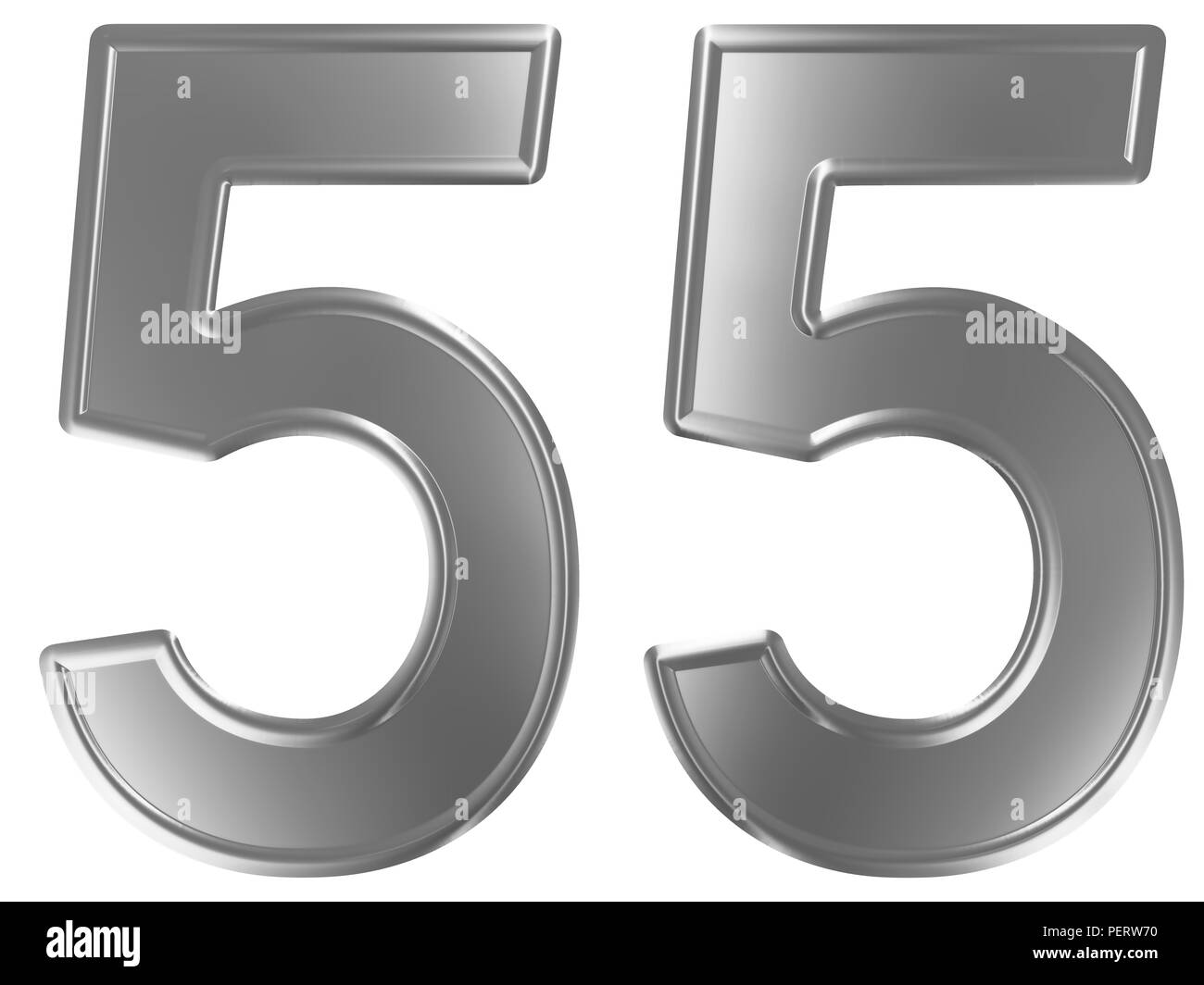 Numeral 55, fifty five, isolated on white background, 3d render Stock